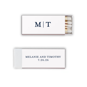 Ignite a touch of sophistication with the Simple Initials Match. The couple's crisp initials elegantly converge on the front, while the reverse side reveals their names and wedding date in full, crafting a timeless memento for your cherished day.