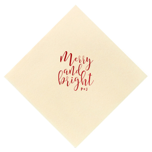 Spread holiday cheer with the Merry and Bright Christmas Napkin, featuring 'merry and bright' in a festive flourish. Personalize with your family's signature, making each napkin a spirited note in your holiday symphony of joy.