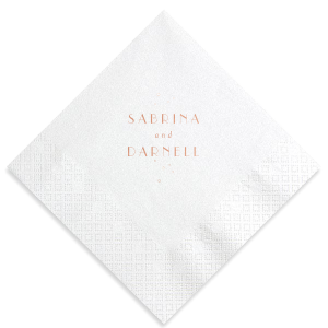 Dive into the glamour of the Roaring Twenties with the Gatsby Deco Names Napkin. This Gatsby-inspired design showcases the couple's names in an elegant Art Deco style, enhanced by tiny effervescent bubbles, adding a celebratory flair. Perfect for events that desire a touch of 1920s elegance and festivity.