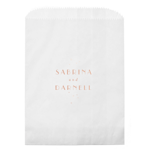 ForYourParty's personalized White Party Bag with Shiny Rose Gold Foil can't be beat. Showcase your style in every detail of your party's theme!