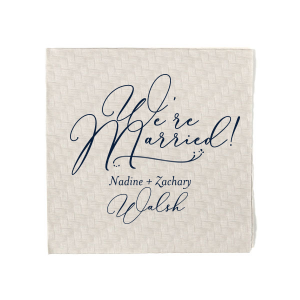 Celebrate nuptial bliss with the We're Married Flourished Script Wedding Napkin design, where a grand declaration in fancy script takes center stage. It's an elegant exclamation of love, perfect for couples proudly announcing their union with a flourish of sophistication and joy.