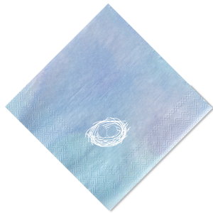 The ever-popular Watercolor Blue Sky Cocktail Napkin with Matte White Foil has a Nest graphic and is good for use in Baby Showers, Easter gatherings and  Animal themed parties and can be customized to complement every last detail of your party.