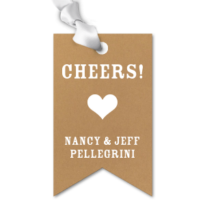 Raise a toast to love with the Cheers Heart Gift Tag, where a bold 'Cheers!' greets recipients with festive energy. Below, a solid heart symbolizes the love shared, and the couple's names add a personal touch to your celebratory gift