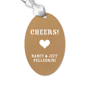 Raise a toast to love with the Cheers Heart Gift Tag, where a bold 'Cheers!' greets recipients with festive energy. Below, a solid heart symbolizes the love shared, and the couple's names add a personal touch to your celebratory gift