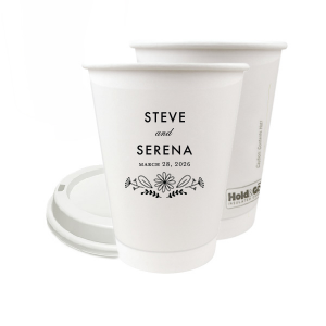 Savor every moment with the Floral Flourish Wedding Paper Cup, where a single, hand-drawn flourish adds a touch of artistry. The couple's names and date are accentuated by this graceful botanical underline, marrying function with modern elegance.