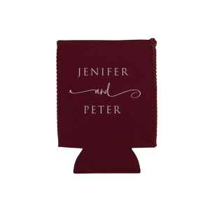Keep drinks cool with the Elegant Union Cooler, a testament to unity. This can cooler features the couple's names in bold, all-caps, seamlessly linked by an artistic 'and' with an elegant flourish. This symbolizes their intertwined journey, adding a meaningful touch to a practical celebration favor.