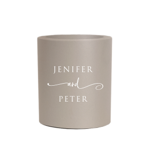 Keep drinks cool with the Elegant Union Cooler, a testament to unity. This can cooler features the couple's names in bold, all-caps, seamlessly linked by an artistic 'and' with an elegant flourish. This symbolizes their intertwined journey, adding a meaningful touch to a practical celebration favor.
