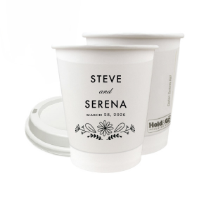 Savor every moment with the Floral Flourish Wedding Paper Cup, where a single, hand-drawn flourish adds a touch of artistry. The couple's names and date are accentuated by this graceful botanical underline, marrying function with modern elegance.