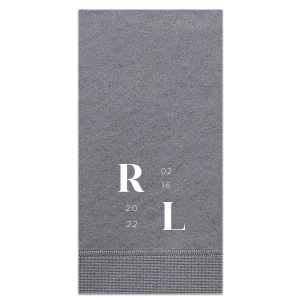 The Contemporary Modern Initials & Date Wedding Napkin design showcases a contemporary art aesthetic. Forming a box-like graphic, the couple's initials and the date are cleverly arranged in opposite corners, resembling stylized mathematical equations. This innovative design intertwines love and art, offering a unique and clever visual celebration of the special day.