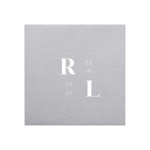 The Contemporary Modern Initials & Date Wedding Napkin design showcases a contemporary art aesthetic. Forming a box-like graphic, the couple's initials and the date are cleverly arranged in opposite corners, resembling stylized mathematical equations. This innovative design intertwines love and art, offering a unique and clever visual celebration of the special day.