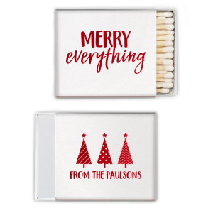 ForYourParty's elegant Stardream Crystal White Classic Matchbox with Shiny Convertible Red Foil has a 3 Trees graphic and is good for use in Christmas themed parties and can be personalized to match your party's exact theme and tempo.