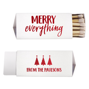 ForYourParty's elegant Stardream Crystal White Classic Matchbox with Shiny Convertible Red Foil has a 3 Trees graphic and is good for use in Christmas themed parties and can be personalized to match your party's exact theme and tempo.