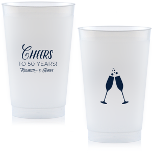 Raise the Cheers Champagne Toast Cup high as bubbles and clinking flutes capture the essence of celebration. The reverse's grand 'Cheers' beckons a toast, while your personal touch makes every sip a sparkling tribute to the moment.