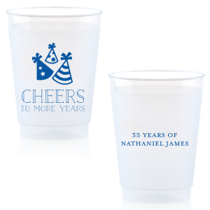 Throw a party to remember with custom barware! Add the guest of honor's name and cheers to many more years with these plastic color cups. Our casual block font and party hat graphics will make these instant party favorites perfect for any birthday.