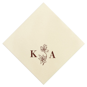 ForYourParty's personalized Ivory Linen Like Guest Towel with Shiny Merlot Foil has a Romantic Flower Accent graphic and is good for use in Floral, Accents themed parties and will make your guests swoon. Personalize your party's theme today.