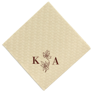 ForYourParty's personalized Ivory Linen Like Guest Towel with Shiny Merlot Foil has a Romantic Flower Accent graphic and is good for use in Floral, Accents themed parties and will make your guests swoon. Personalize your party's theme today.