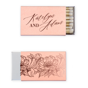 ForYourParty's elegant Stardream Ballet Pink Classic Matchbox with Shiny Merlot Foil has a Romantic Flower Pattern graphic and is good for use in Floral, Full Bleed themed parties and will add that special attention to detail that cannot be overlooked.