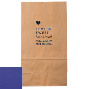 Package joy in the Love is Sweet Treat Gift Bag, featuring a gleaming gold heart above the playful promise, "Love is Sweet, Have a Treat." With the couple's details beneath, it's a whimsically sweet farewell to guests.
