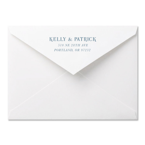 Custom White A7 Economy Envelope with Shiny 18 Kt Gold Foil has a Peony Flourish graphic and is good for use thank you cards and can be personalized to match your party's exact theme and tempo.