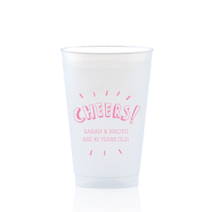 Raise a glass with the Radiant Celebration Cheers Frosted Cup, featuring "Cheers" in exuberant bubble font, surrounded by thick lines that radiate celebration. This design invites personalization with names or milestones beneath, creating a lively, festive atmosphere perfect for toasting special occasions and joyful achievements.