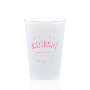 Raise a glass with the Radiant Celebration Cheers Frosted Cup, featuring "Cheers" in exuberant bubble font, surrounded by thick lines that radiate celebration. This design invites personalization with names or milestones beneath, creating a lively, festive atmosphere perfect for toasting special occasions and joyful achievements.