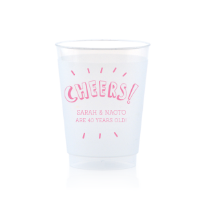 Raise a glass with the Radiant Celebration Cheers Frosted Cup, featuring "Cheers" in exuberant bubble font, surrounded by thick lines that radiate celebration. This design invites personalization with names or milestones beneath, creating a lively, festive atmosphere perfect for toasting special occasions and joyful achievements.