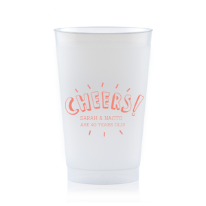 Raise a glass with the Radiant Celebration Cheers Frosted Cup, featuring "Cheers" in exuberant bubble font, surrounded by thick lines that radiate celebration. This design invites personalization with names or milestones beneath, creating a lively, festive atmosphere perfect for toasting special occasions and joyful achievements.