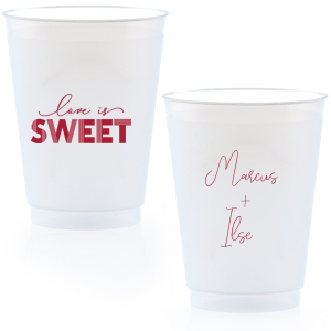 Our beautiful Retro Love Is Sweet Cup is good for use in Words, Wedding themed parties and can be personalized to match your party's exact theme and tempo.