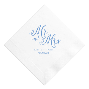 Unveil elegance with the Mr and Mrs Calligraphy Wedding Napkin, boasting grand calligraphic script that announces your union. Beneath, the couple's names and date in refined print add a touch of class to any wedding celebration.