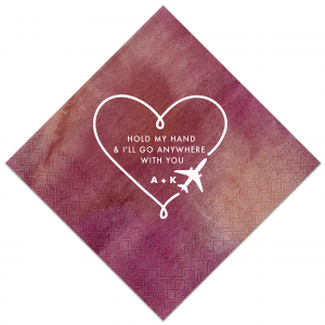 Our custom Watercolor Sangria Cocktail Napkin with Matte White Foil has a Airplane Heart Frame graphic and is good for use in Hearts, Wedding, Frames themed parties and will give your party the personalized touch every host desires.