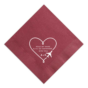 Our custom Watercolor Sangria Cocktail Napkin with Matte White Foil has a Airplane Heart Frame graphic and is good for use in Hearts, Wedding, Frames themed parties and will give your party the personalized touch every host desires.