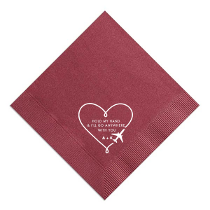 Our custom Watercolor Sangria Cocktail Napkin with Matte White Foil has a Airplane Heart Frame graphic and is good for use in Hearts, Wedding, Frames themed parties and will give your party the personalized touch every host desires.