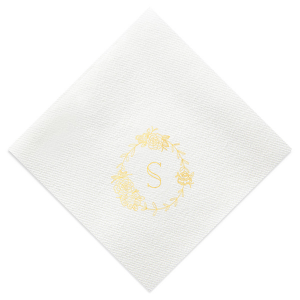 The ever-popular White Cocktail Napkin with Shiny 18 Kt Gold Foil has a Peony Frame graphic and is good for use in Floral, Frames, Wedding themed parties and can't be beat. Showcase your style in every detail of your party's theme!
