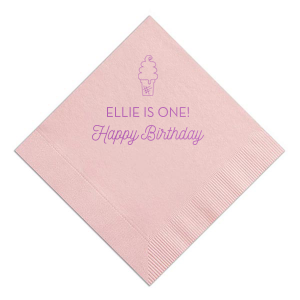 Sweeten the celebration with the Happy Birthday Ice Cream Napkin, where a delightful soft serve cone tops off a swirl of 'Happy Birthday' script. Add the birthday star's name for a personalized touch to this tasty-looking tableau.