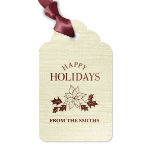 Deck your gifts with the Poinsettia Holidays Gift Tag, blooming with a hand-drawn poinsettia, the season's floral star. 'Happy Holidays' beams above, with space for your name below, adding a personal flourish to every holiday offering.