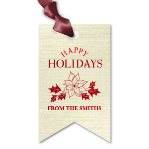 Deck your gifts with the Poinsettia Holidays Gift Tag, blooming with a hand-drawn poinsettia, the season's floral star. 'Happy Holidays' beams above, with space for your name below, adding a personal flourish to every holiday offering.