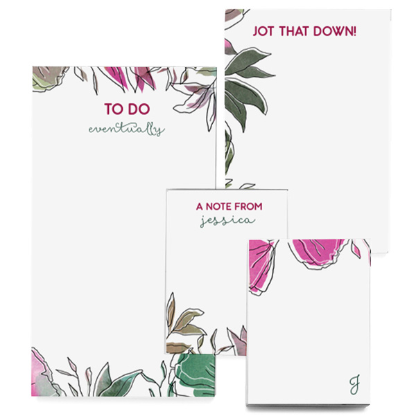 Our custom 100 sheets Notepad Gift Set with Matte Dark Magenta Ink Digital Print Colors and Matte Spruce Ink Digital Print Colors will look fabulous with your unique touch. Your guests will agree!