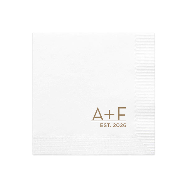 Embrace sleek sophistication with the Modern Initials Established Napkin design, showcasing bold initials aloft a significant date, marking the union's inception. Ideal for couples seeking a minimalist yet impactful emblem of their contemporary love story.