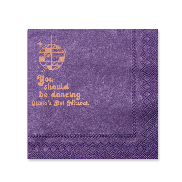 50 Groovy Dancing Bubble Script Bat Mitzvah Birthday Napkin - Personalized Bar Mitzvah and Bat Mitzvah Cocktail Napkin (Foil)