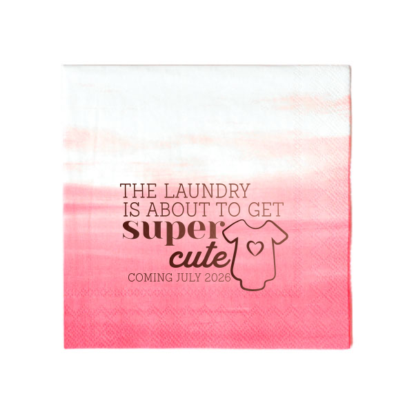 Our custom Ombre Rose Petal Cocktail Napkin with Shiny Merlot Foil has a Onesie graphic and is good for use in Baby Shower themed parties and will impress guests like no other. Make this party unforgettable.