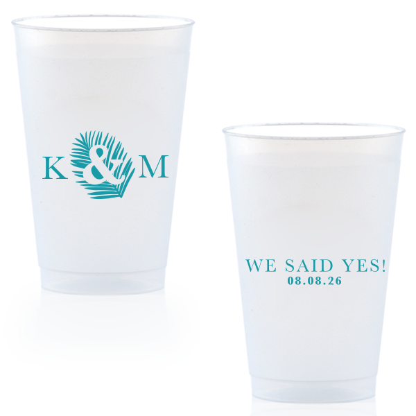 Our beautiful custom 9 oz Frost Flex Cup with Matte Teal/Peacock Ink has an Ampersand Leaf graphic and is good for use in Outdoors, Trendy, Accents themed parties and are a must-have for your next event—whatever the celebration!
