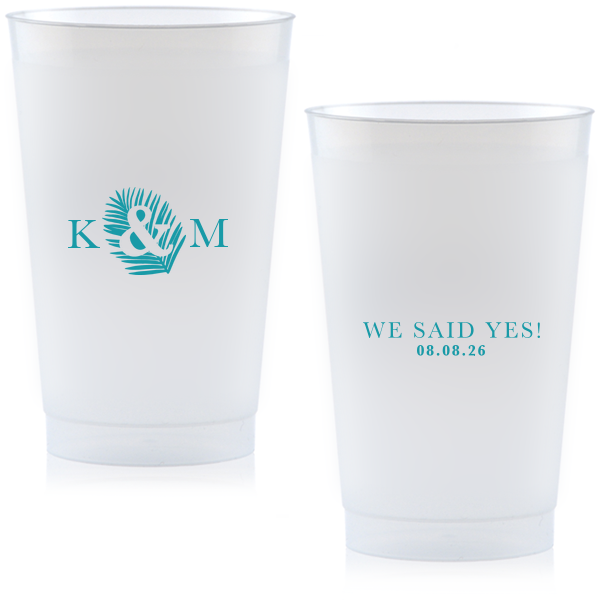 Our beautiful custom 9 oz Frost Flex Cup with Matte Teal/Peacock Ink has an Ampersand Leaf graphic and is good for use in Outdoors, Trendy, Accents themed parties and are a must-have for your next event—whatever the celebration!