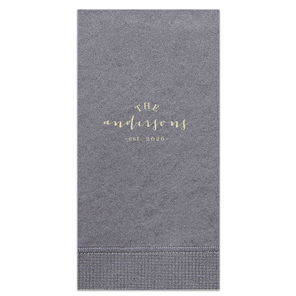 Commemorate the start of a shared journey with the Family Est Napkin proudly featuring your new surname in lively script above the year 'Established.' Perfect for celebrating the creation of your family and your enduring bond