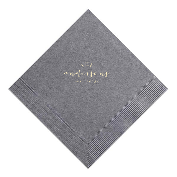Commemorate the start of a shared journey with the Family Est Napkin proudly featuring your new surname in lively script above the year 'Established.' Perfect for celebrating the creation of your family and your enduring bond