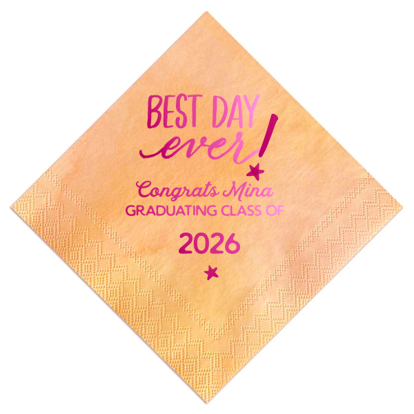 Commemorate a milestone with the Best Grad Day Ever Napkin, where 'BEST DAY EVER' declares triumph amid twinkling stars. Honor the graduate's stellar achievement as they cap off their education, capturing the sparkle of success and the glow of a bright future