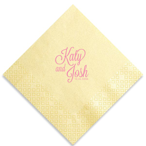 Embrace elegance with the Formal Names Wedding Napkin, where sophistication meets celebration. The couple's names are beautifully scripted, adorned with curls and swirls. This stylish design, accented with the event date, adds a refined touch, making every detail of your special day memorable.