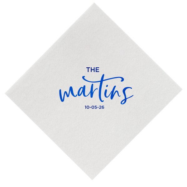 The Simple Script Newlywed Family Name and Date Napkin elegantly introduces the newlyweds with their shared last name in a bold, swirling script. Under it, the event date adds a personal touch, symbolizing their union and the beginning of a shared journey. Ideal for weddings, this napkin celebrates togetherness.