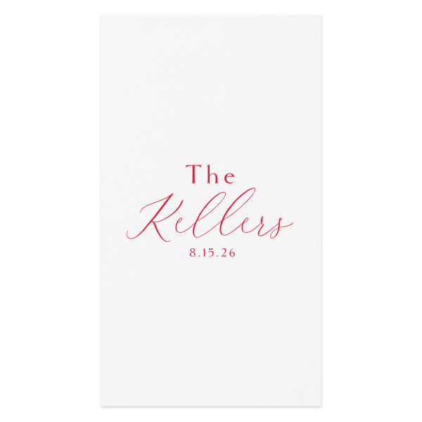 Exuding charm, the Sophisticated Family Name Napkin highlights the couple's shared surname in a bold, contemporary script. This design, focused on the last name with the event date subtly included, beautifully commemorates the unity celebrated on their wedding day.