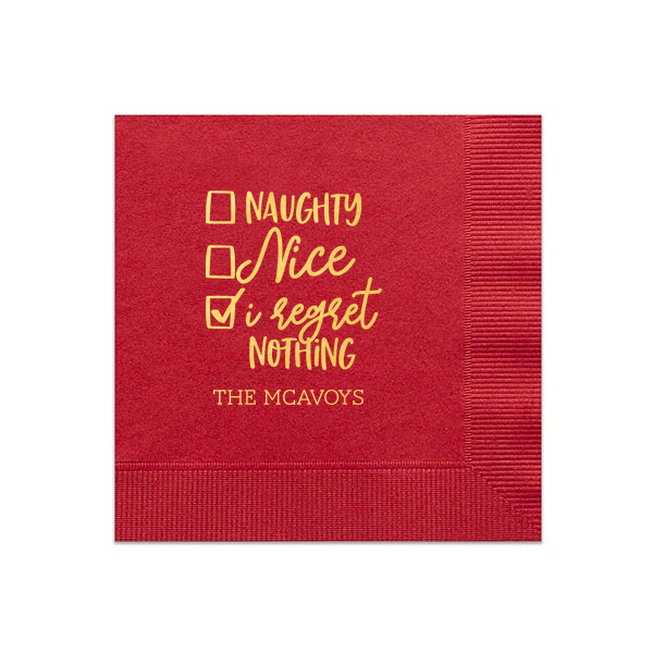 50 Naughty or Nice Napkin - Personalized Seasonal Cocktail Napkin (Foil)
