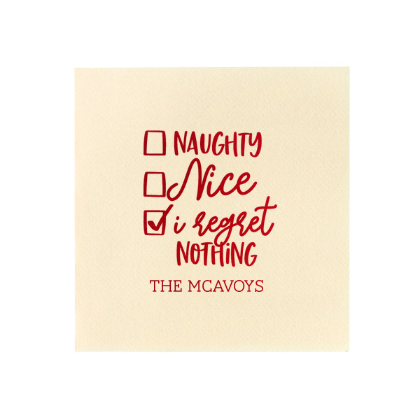 50 Naughty or Nice Napkin - Personalized Seasonal Petite Cocktail Napkin (Foil)